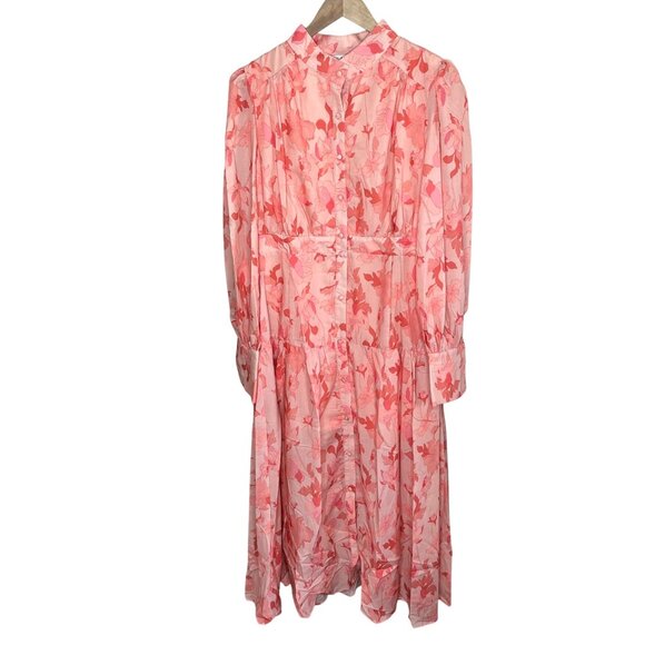 Petal & Pup Dresses & Skirts - Petal & Pup Forever Print Pink Floral Tiered Midi Dress Long Sleeves Size 12